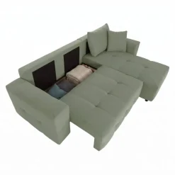 Ecksofa mit Bettfunktion und Bettkasten salbei Webstoff B/H/T: ca. 247x83x162 cm