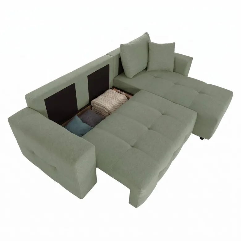 Ecksofa mit Bettfunktion und Bettkasten salbei Webstoff B/H/T: ca. 247x83x162 cm