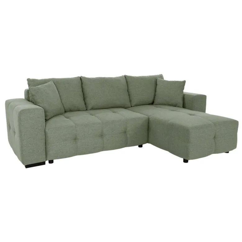 Ecksofa mit Bettfunktion und Bettkasten salbei Webstoff B/H/T: ca. 247x83x162 cm