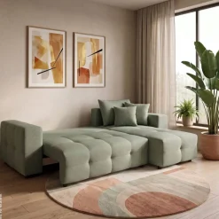 Ecksofa mit Bettfunktion und Bettkasten salbei Webstoff B/H/T: ca. 247x83x162 cm