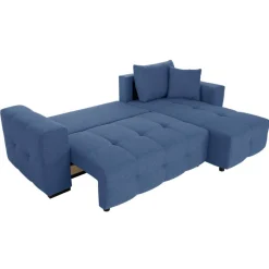 Ecksofa mit Bettfunktion und Bettkasten blau Webstoff B/H/T: ca. 247x83x162 cm