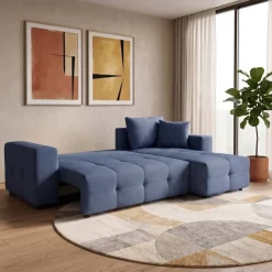 Ecksofa mit Bettfunktion und Bettkasten blau Webstoff B/H/T: ca. 247x83x162 cm