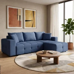 Ecksofa mit Bettfunktion und Bettkasten blau Webstoff B/H/T: ca. 247x83x162 cm