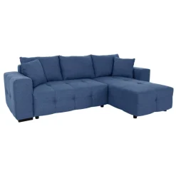 Ecksofa mit Bettfunktion und Bettkasten blau Webstoff B/H/T: ca. 247x83x162 cm
