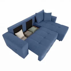 Ecksofa mit Bettfunktion und Bettkasten blau Webstoff B/H/T: ca. 247x83x162 cm