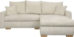 Ecksofa mit Bettfunktion und Bettkasten beige Microfaser B/H/T: ca. 224,5x90x168 cm