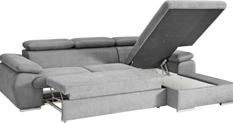 Ecksofa mit Bettfunktion und Bettkasten graubraun