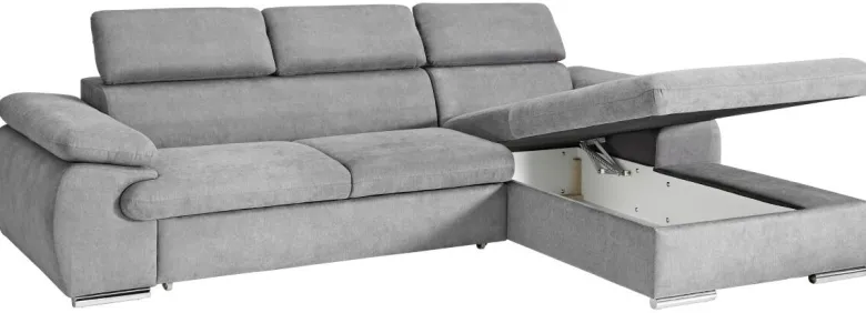 Ecksofa mit Bettfunktion und Bettkasten graubraun