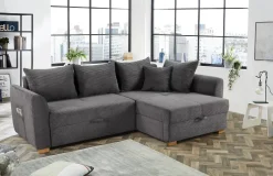 Ecksofa mit Bettfunktion und Bettkasten grau Microfaser B/H/T: ca. 236x81x160 cm