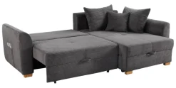 Ecksofa mit Bettfunktion und Bettkasten grau Microfaser B/H/T: ca. 236x81x160 cm