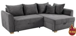 Ecksofa mit Bettfunktion und Bettkasten grau Microfaser B/H/T: ca. 236x81x160 cm