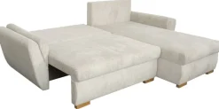 Ecksofa mit Bettfunktion und Bettkasten beige Velourstoff B/H/T: ca. 229x86x167 cm