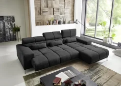 Ecksofa mit elektrischer Sitztiefenverstellung schwarz Flachgewebe B/H/T: ca. 285x99x201 cm