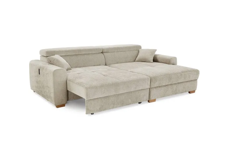 Ecksofa mit elektrischer XXL Sitztiefenverstellung beige Flachgewebe B/H/T: ca. 277x109x187 cm