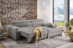 Ecksofa mit elektrischer XXL Sitztiefenverstellung hellgrau Flachgewebe B/H/T: ca. 277x109x187 cm