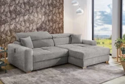 Ecksofa mit elektrischer XXL Sitztiefenverstellung hellgrau Flachgewebe B/H/T: ca. 277x109x187 cm