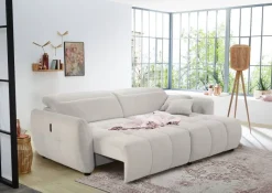 Ecksofa mit elektrischer XXL Sitztiefenverstellung hellbeige Kord B/H/T: ca. 260x106x191 cm