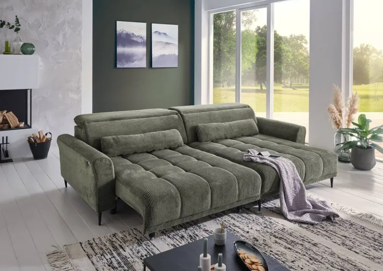 Ecksofa mit elektrischer XXL Sitztiefenverstellung grün Microfaser B/H/T: ca. 277x108x179 cm