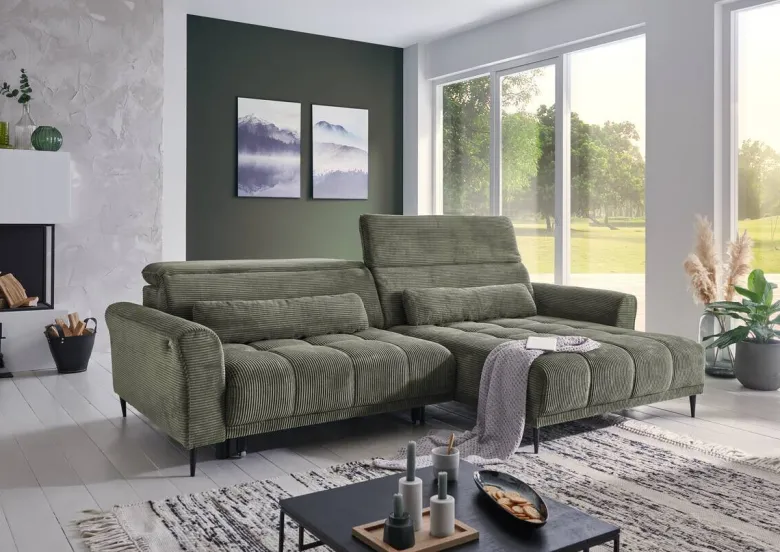 Ecksofa mit elektrischer XXL Sitztiefenverstellung grün Microfaser B/H/T: ca. 277x108x179 cm