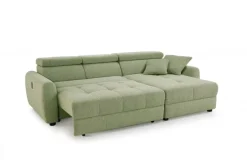 Ecksofa mit elektrischer XXL Sitztiefenverstellung hellgrün Flachgewebe B/H/T: ca. 270x109x175 cm