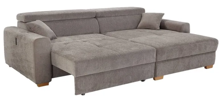 Ecksofa mit elektrischer XXL Sitztiefenverstellung taupe Flachgewebe B/H/T: ca. 277x109x187 cm