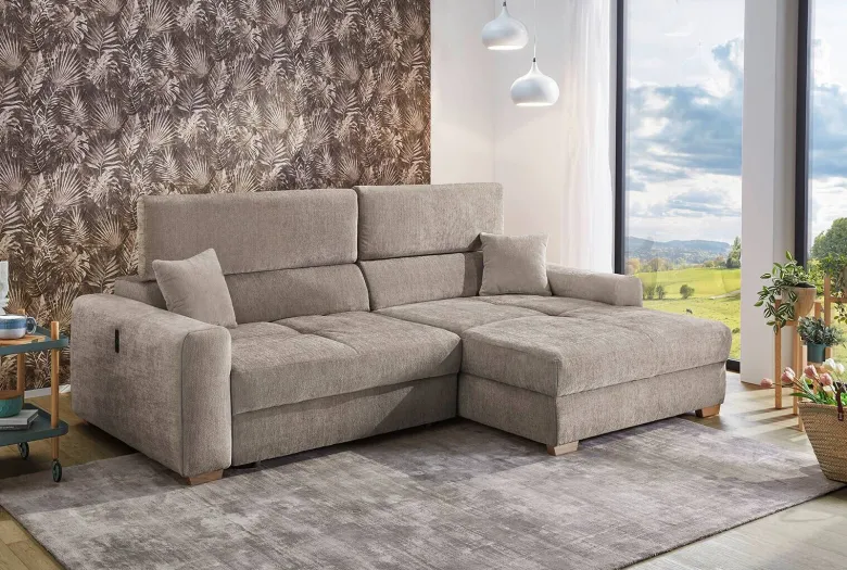 Ecksofa mit elektrischer XXL Sitztiefenverstellung taupe Flachgewebe B/H/T: ca. 277x109x187 cm