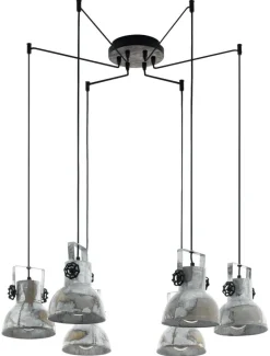 Eglo Pendelleuchte Barnstaple braun Metall Spanplatte H/L: ca. 130x18 cm E27 6 Brennstellen