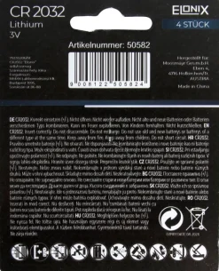 Elonix Knopfzelle Lithium CR2032 4er Pack