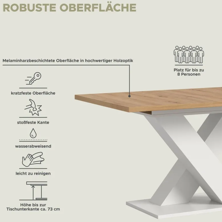 Esstisch MOTION weiß Artisan Nachbildung B/H/T: ca. 150x76x90 cm