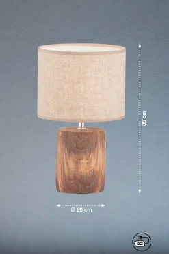 Fischer & Honsel Tischleuchte 50586 braun sand Leinen Keramik H/D: ca. 35x20 cm E14 1 Brennstellen