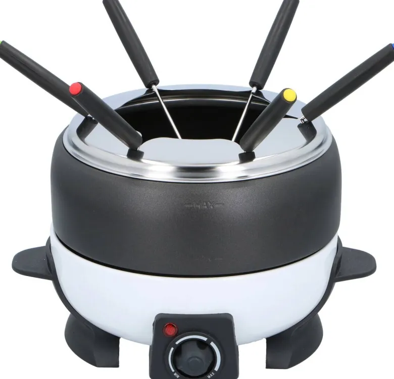 Fondue-Set weiß Alu Edelstahl