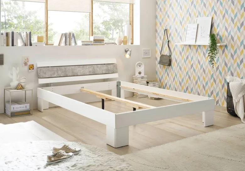 Futonbett Lyon weiß Beton Optik Liegefläche B/L: ca. 140x200 cm