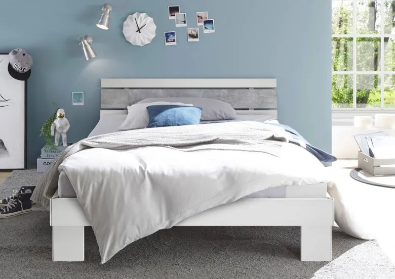 Futonbett Lyon weiß Beton Optik Liegefläche B/L: ca. 140x200 cm