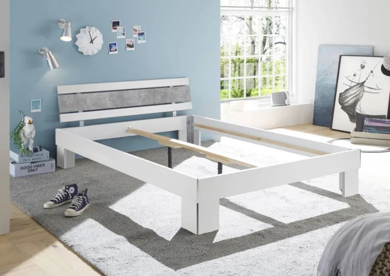 Futonbett Lyon weiß Beton Optik Liegefläche B/L: ca. 140x200 cm