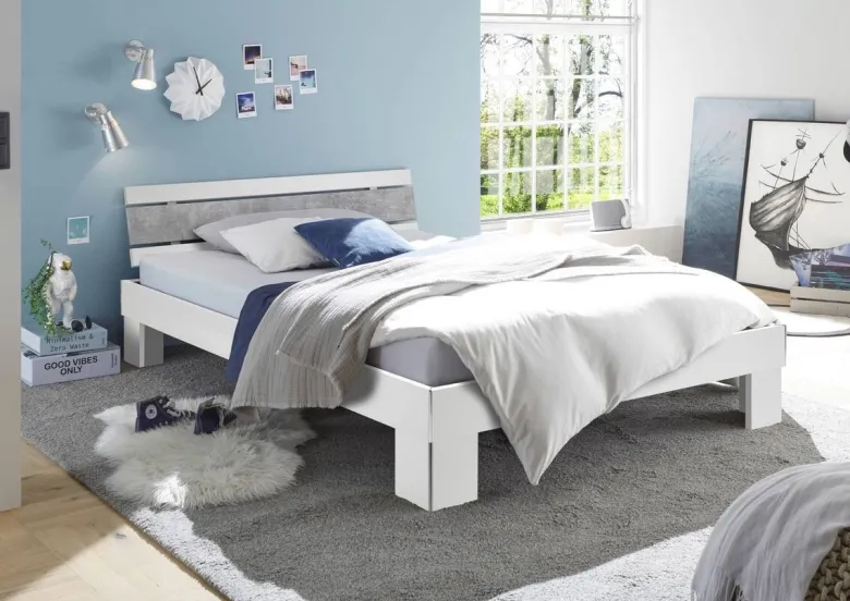 Futonbett Lyon weiß Beton Optik Liegefläche B/L: ca. 140x200 cm