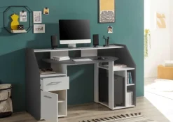 Gamingschreibtisch Alex weiß Graphit B/H/T: ca. 160x95x67 cm