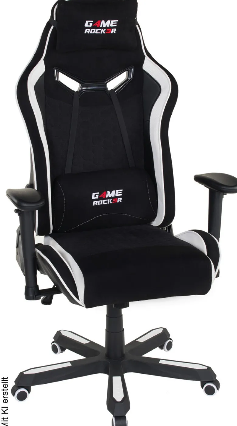 Gaming-Sessel Game-Rocker schwarz weiß Kunstleder Microfaser