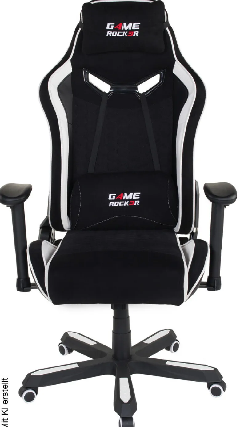 Gaming-Sessel Game-Rocker schwarz weiß Kunstleder Microfaser
