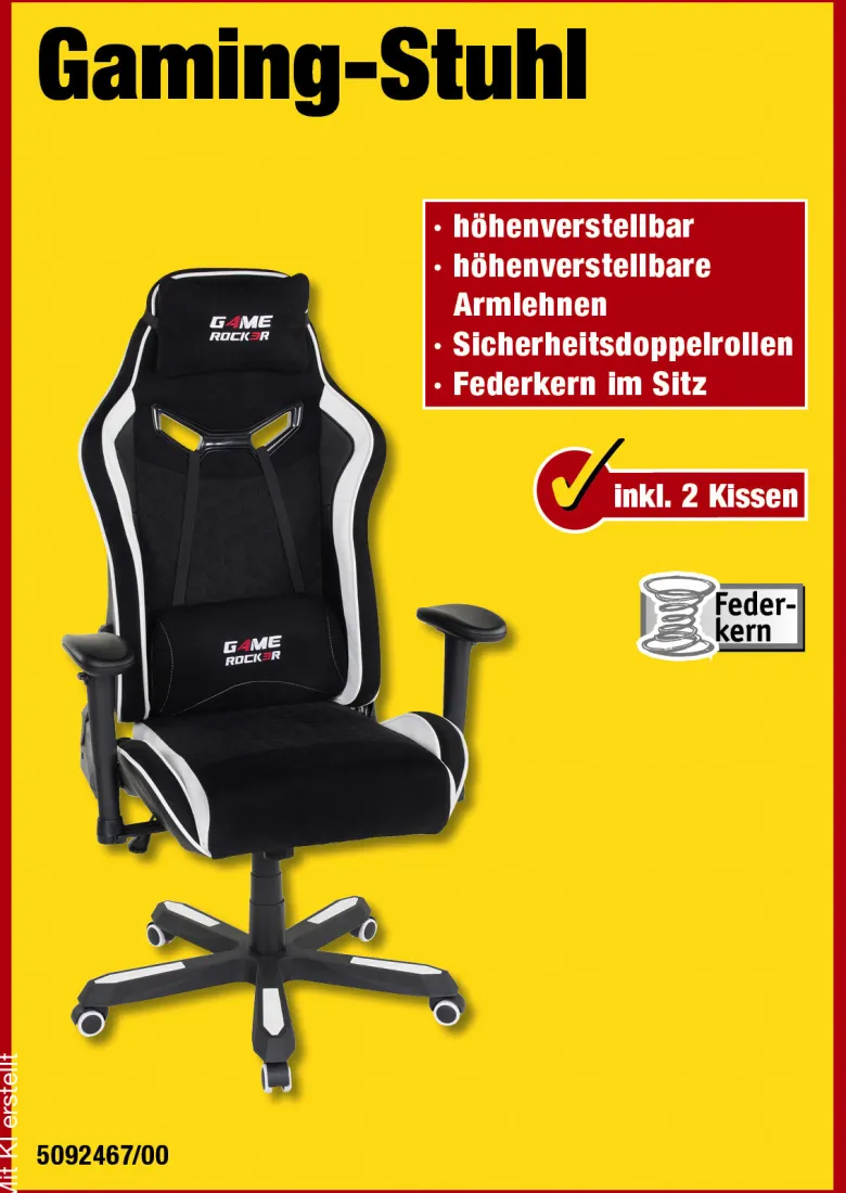 Gaming-Sessel Game-Rocker schwarz weiß Kunstleder Microfaser