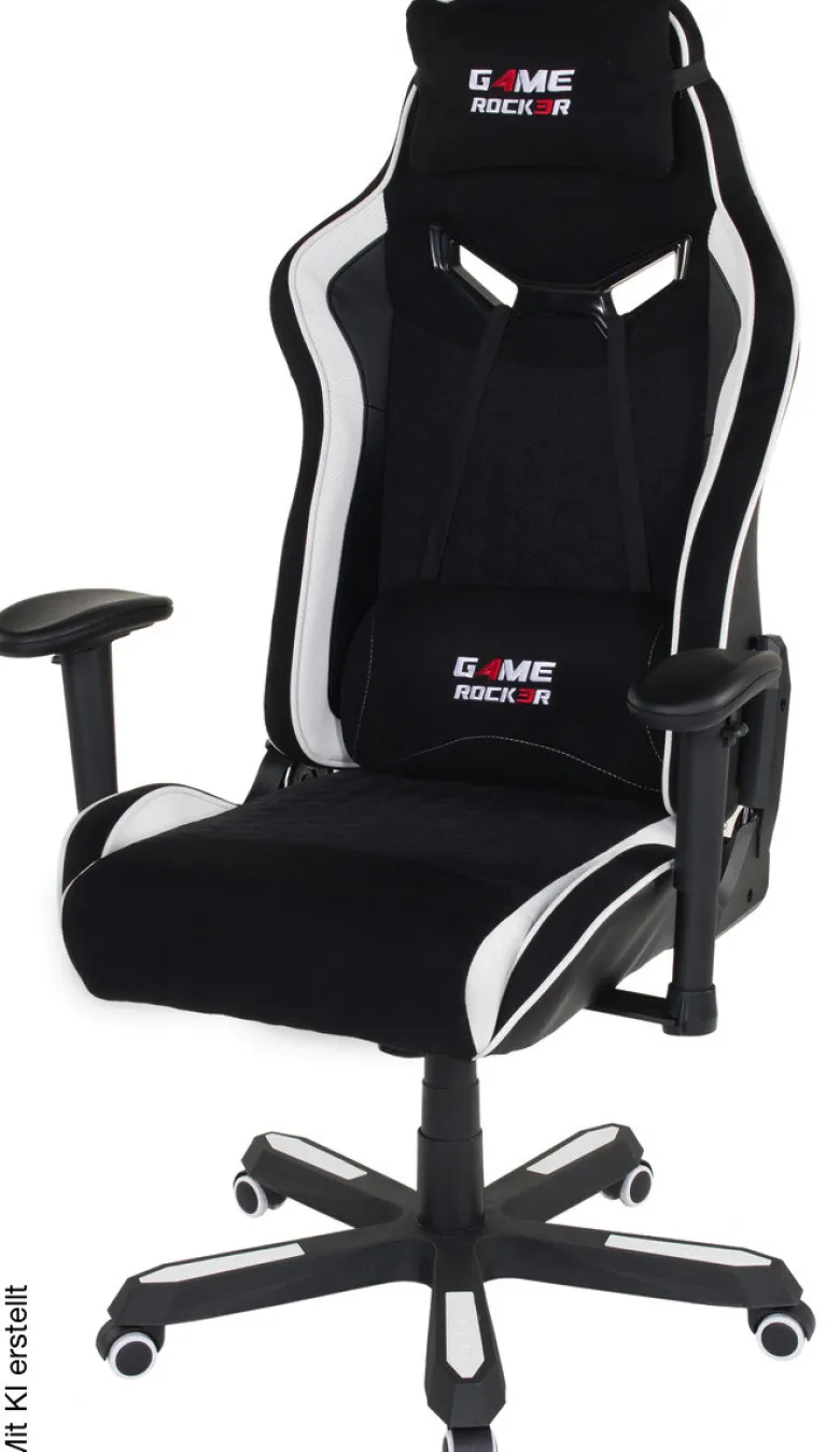 Gaming-Sessel Game-Rocker schwarz weiß Kunstleder Microfaser