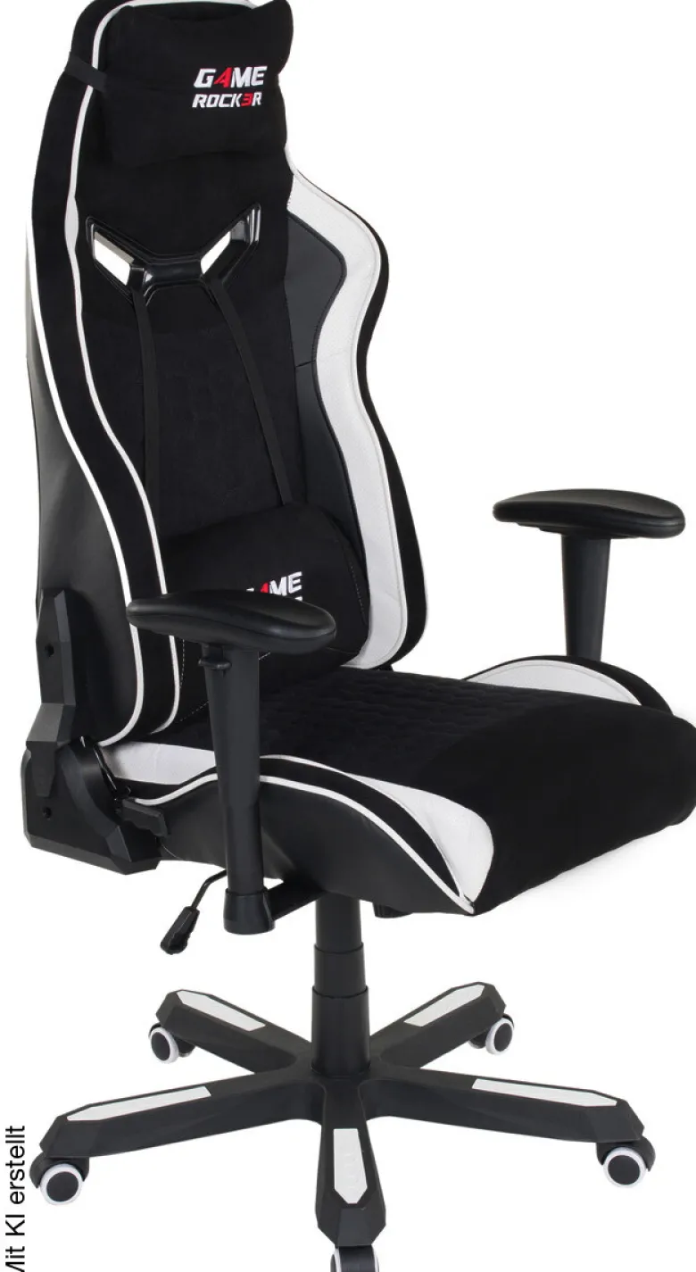 Gaming-Sessel Game-Rocker schwarz weiß Kunstleder Microfaser