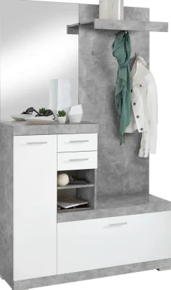 Garderobe Beton Optik weiß glänzend B/H/T: ca. 120x193,5x35,5 cm