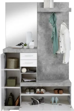 Garderobe Beton Optik weiß glänzend B/H/T: ca. 120x193,5x35,5 cm