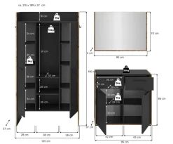 Garderobe Bueno Basalt Nox Oak Nachbildung B/H/T: ca. 215x189x37 cm