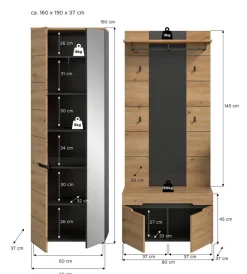 Garderobe Canu basaltgrau Nachbildung Artisan Nachbildung B/H/T: ca. 160x190x37 cm