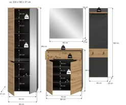 Garderobe Canu basaltgrau Nachbildung Artisan Nachbildung B/H/T: ca. 220x190x37 cm