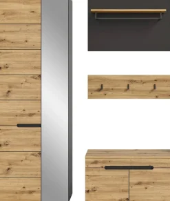 Garderobe CANU edles Basaltgrau Nachbildung Eiche Artisan Nachbildung B/H/T: ca. 160x190x37 cm