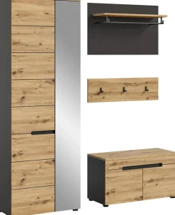 Garderobe CANU edles Basaltgrau Nachbildung Eiche Artisan Nachbildung B/H/T: ca. 160x190x37 cm