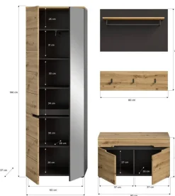 Garderobe CANU edles Basaltgrau Nachbildung Eiche Artisan Nachbildung B/H/T: ca. 160x190x37 cm