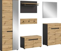 Garderobe CANU edles Basaltgrau Nachbildung Eiche Artisan Nachbildung B/H/T: ca. 255x190x37 cm